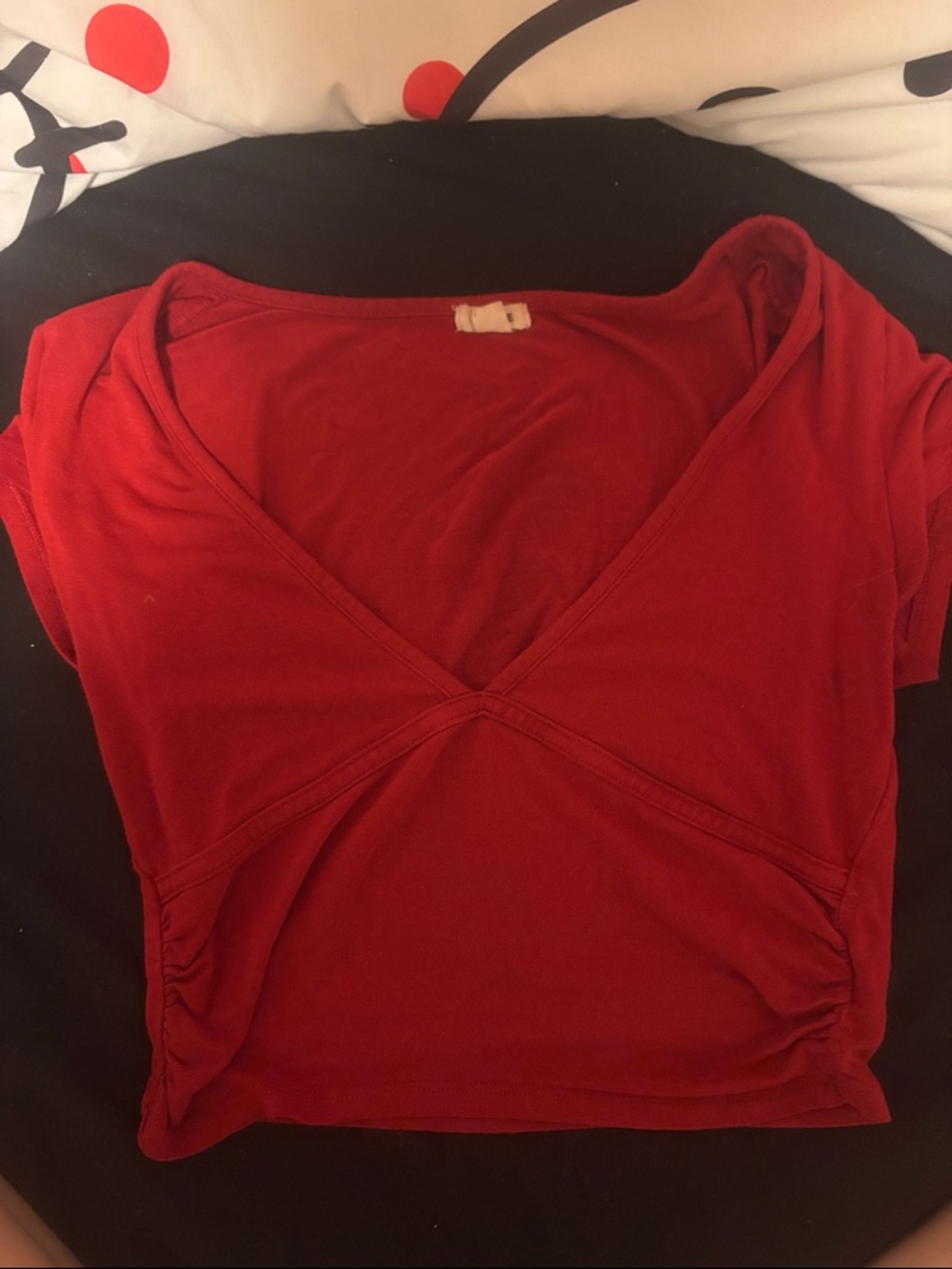 Garage Red V-Neck Crop Top with Side Ruching